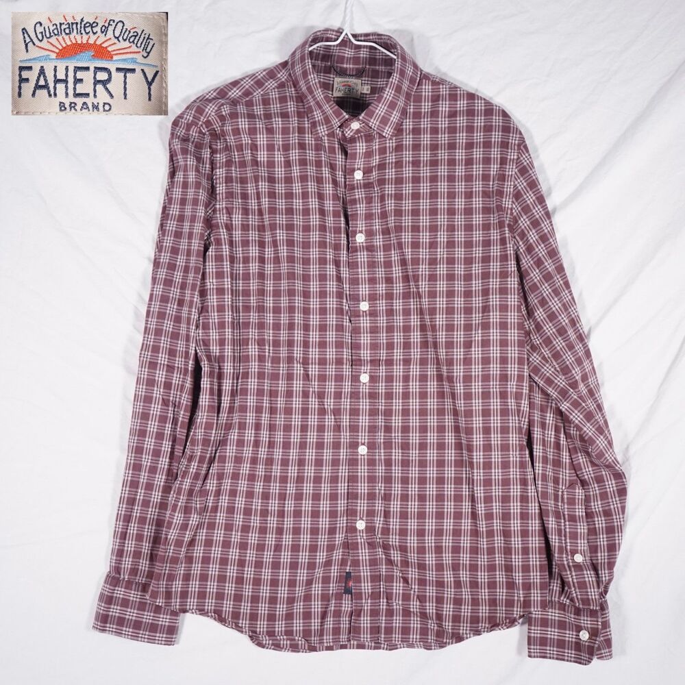 Faherty Button Up Shirt Plaid Red Mens Medium